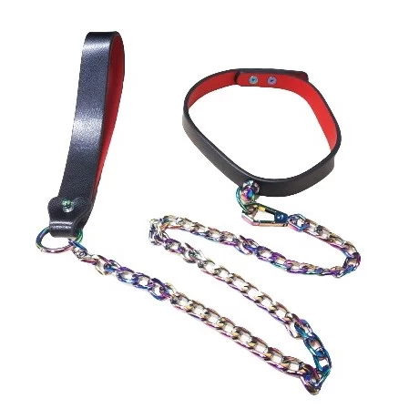 Obroża ze smyczą Rainbow Black Guilty Toys