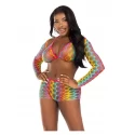 Rainbow top, shrug & shorts