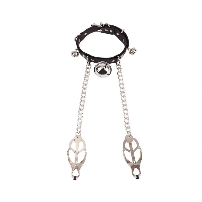 Obroża z zaciskami do sutków Chisa Master Control Collar with Nipple Clamps