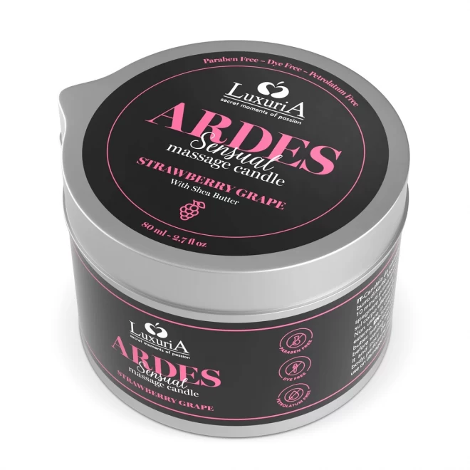Świeca do masażu o zapachu truskawki i winogrona Intimateline Luxuria Ardes 80 ml
