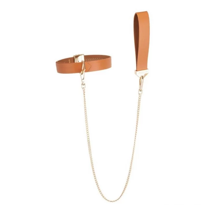 Lockink obróżka ze smyczą collar with leash set brown