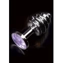 Srebrny, prążkowany korek analny z diamentem Jewellery Ribbed Silver Purple