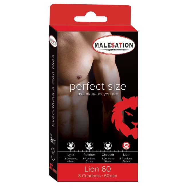 Gładkie prezerwatywy Malesation Lion 60, 8 stk.