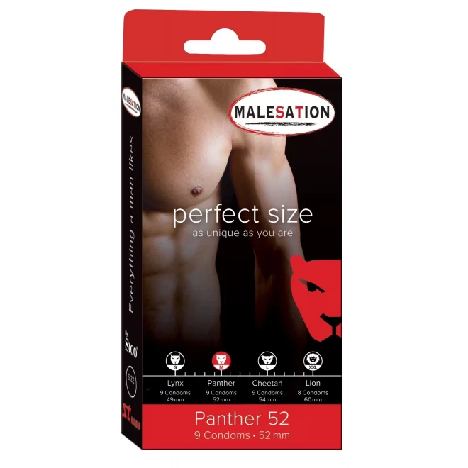 Gładkie prezerwatywy Malesation Panther 52, 9 stk.