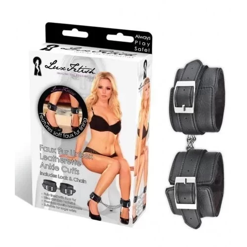 Kajdanki na kostki z łańcuchem Lux Fetish Faux Fur Ankle Cuffs