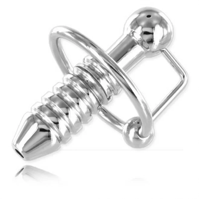 Stainless steel torpedo penis plug with Ø 28 mm. ring