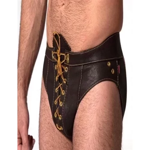Skórzane stringi Brown Leather Boot Jock