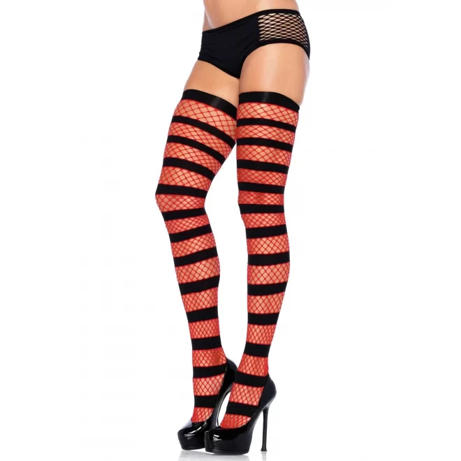 Striped Fishnet Thigh Highs O/S