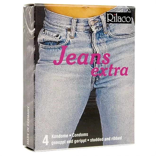 Prezerwatywy o anatomicznym kształcie, z prążkami i wypustkami Jeans extra 4szt.