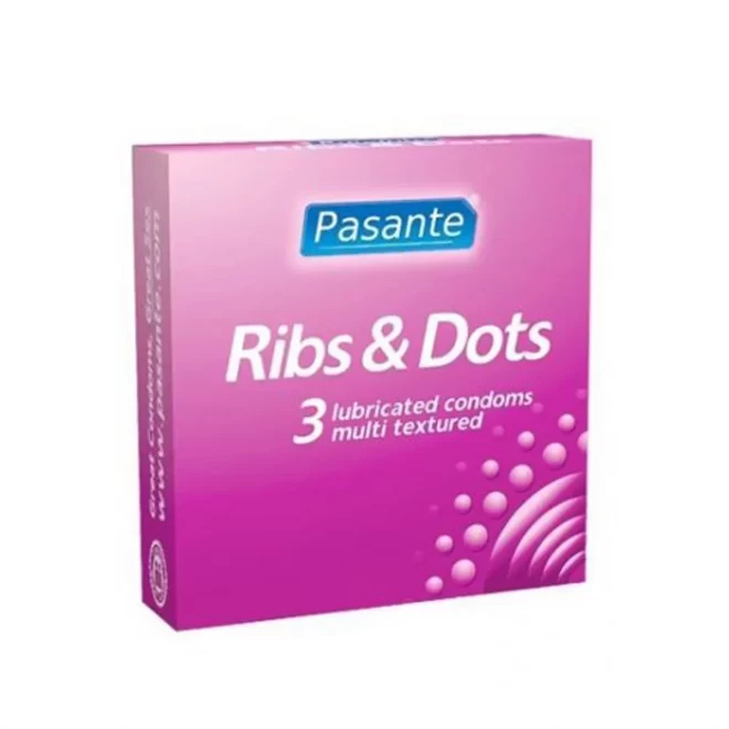 Prezerwatywy z wypustkami i prążkami Pasante Ribs & Dots 3 szt