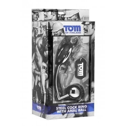 Pierścień metalowy na penisa ze stymulatorem analnym Tom Of Finland Anal Ball Cock Ring 51 mm.