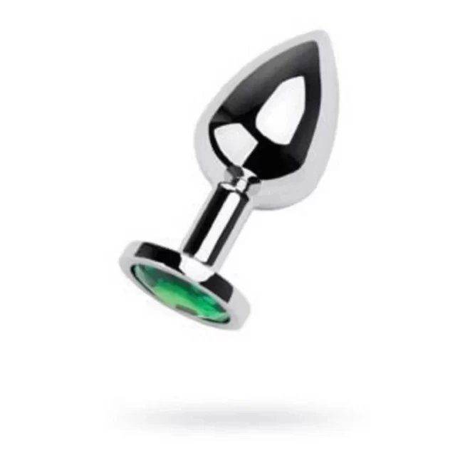 Metal by TOYFA, Anal rhinestone , metal, silver, with emerald crystal, 8 cm, O 3.4 cm, 85 g