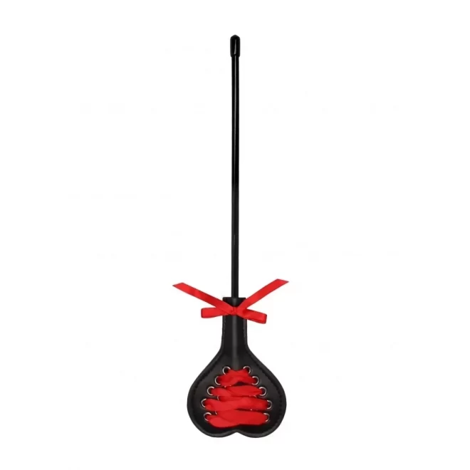 Ouch! crop heart black with red lace - small