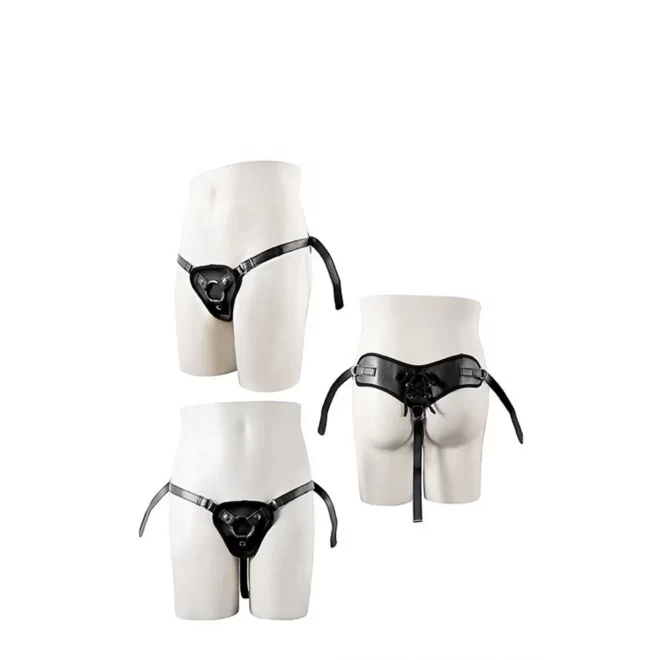 Proteza-STRAPON BLACK PU HARNESS WITH TWO RINGS