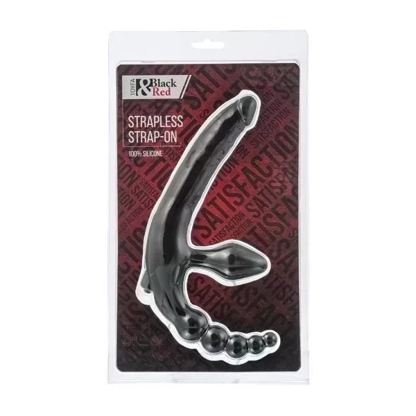 Black & Red, Beltless strapon with vibro-bullet, moisture-resistant, silicone, black 35 cm