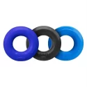 Hünkyjunk cockring 3-pack - black tar + cobalt + aqua