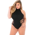 SLIT NSPIN BODYSUIT BLACK PLUS SIZE