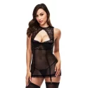 LACE HALTER MINI DRESS WITH GARTERS, M/L