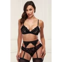 3PC LACE GARTER SET BLACK, M/L