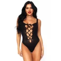 Opaque lace up thong teddy 