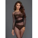 Stretch fishnet long-sleeved bodystocking