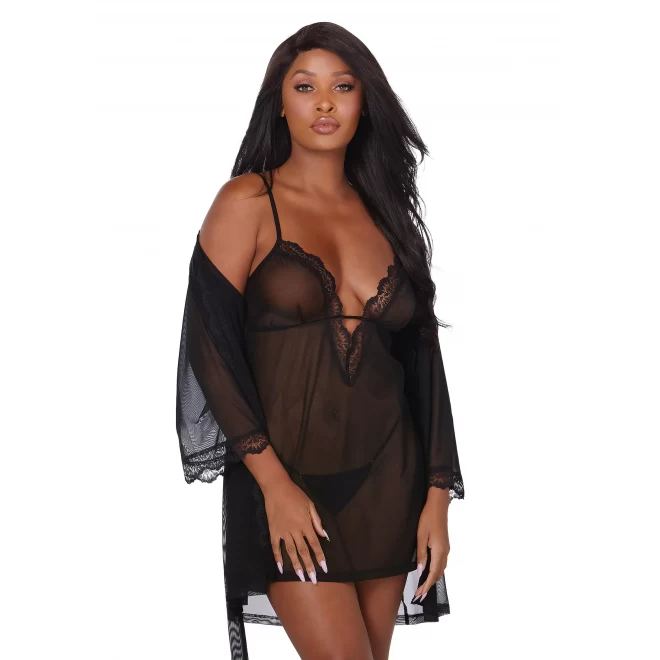 Stretch mesh chemise & robe set