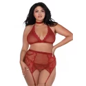 Fishnet & lace 4-pc set - garnet