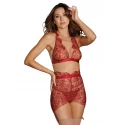 Delicate floral embroidery three-piece set - garnet