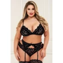 3PC LACE GARTER SET BLACK, Q