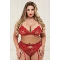 3PC LACE GARTER SET BLACK, Q