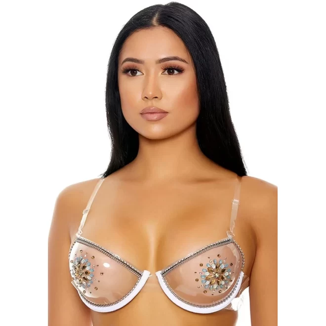 Clear the air rhinestone bra