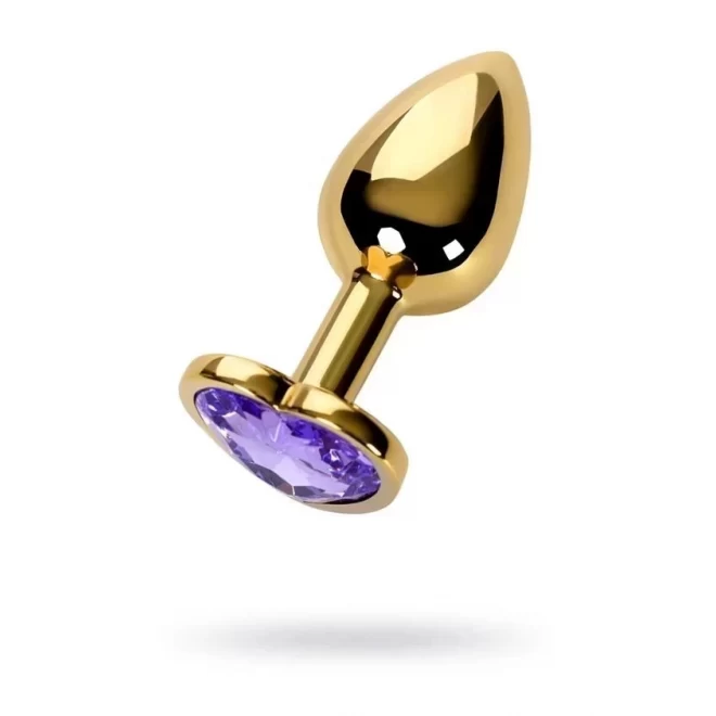 Gold anal plug with purple gem heart-shaped