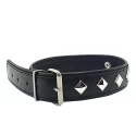 Leather studded o-ring collar - black