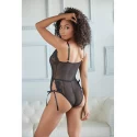 Lace and mesh tie up romper - black