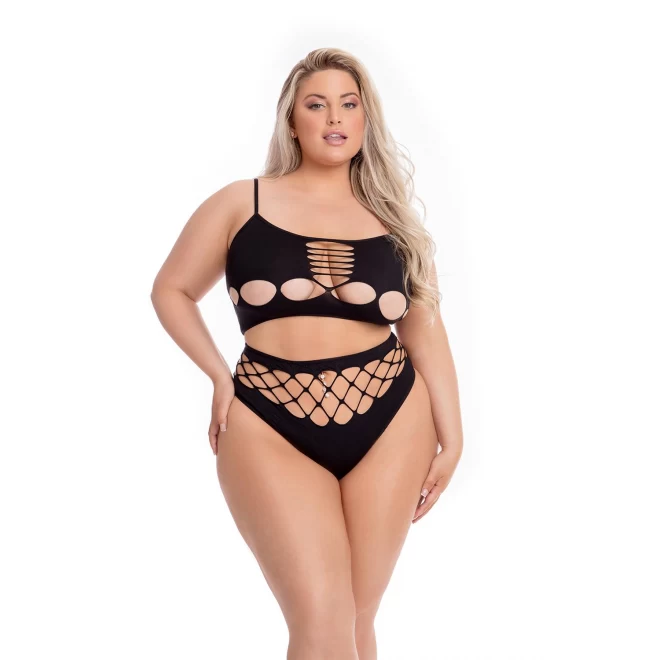 NEON DREAMS 2PC BRA SET BLACK, PLUS SIZE