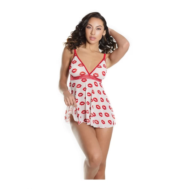 Lip print babydoll & thong