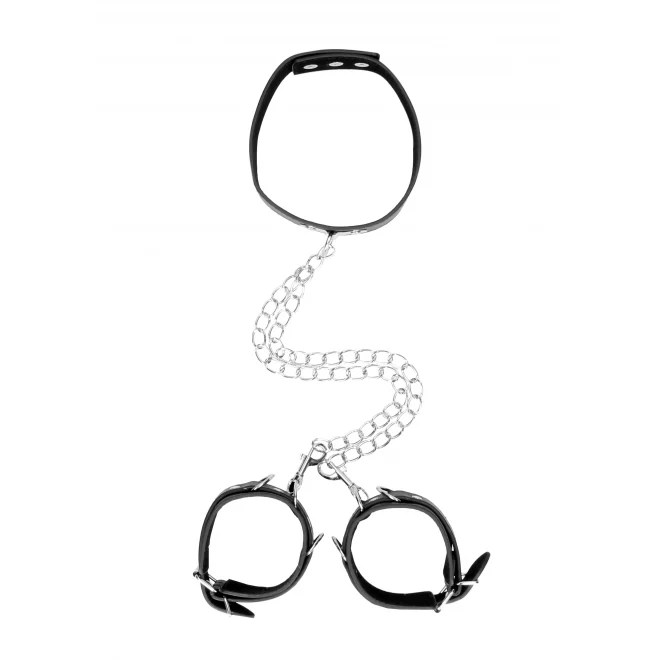 Bonded leather collar with hand cuffs