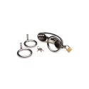 Locking stainless steel chastity cage w/ 3 rings