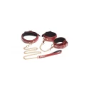 6 piece burgundy bondage set burgundy cuffs, collar, & leash