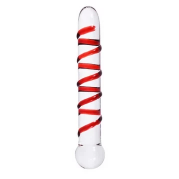 Red Stripes Dildo Glass Transparent 20 cm Mokko To
