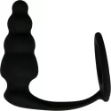 Korek analny z ringiem - Cock Ring With Ribbed Anal Plug
