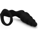 Korek analny z ringiem - Cock Ring With Ribbed Anal Plug