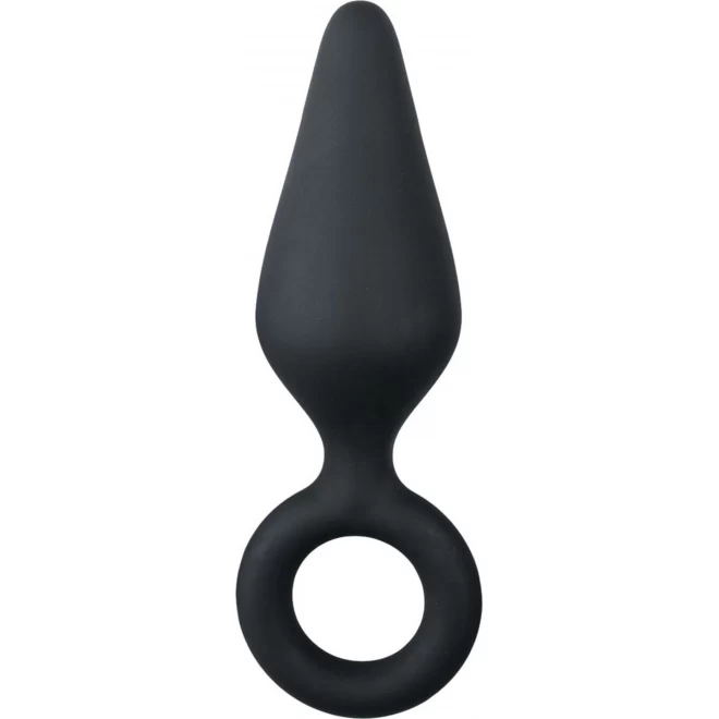 Korek analny z okrągłym uchwytem - Black Buttplug With Pull Ring - L