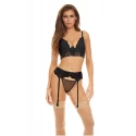 BOMBSHELL BOUDOIR PEEK A BOO WIRE 3 PC SET BLK, L