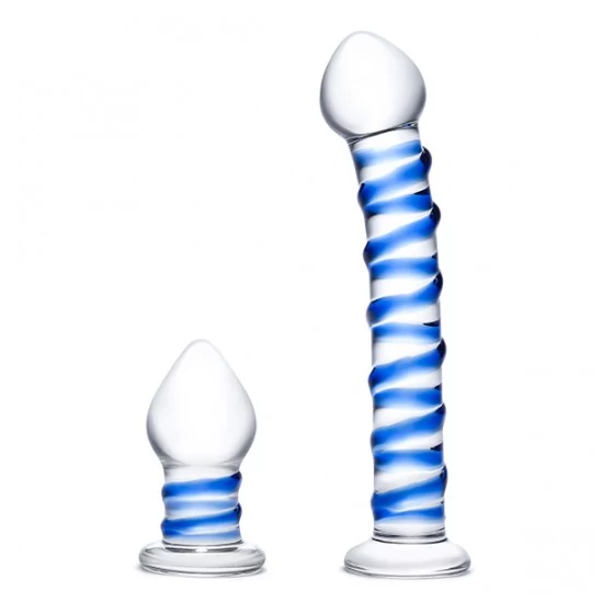 Szklany zestaw dildo i korek analny