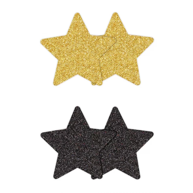 PRETTY PASTIES GLITTER STARS BLACK GOLD 2 PAIR