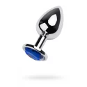 Silver anal plug TOYFA Metal with blue round-shaped gem, length 8 cm, diameter 2,3-4 cm, weight 150 gr