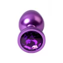 Purple anal plug TOYFA Metal with purple round-shaped gem, length 8,2 cm, diameter 3,4 cm