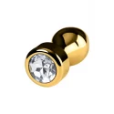 Gold anal plug TOYFA Metal with white round-shaped gem , length 7 cm, diameter 2-3,5 cm, weight 140 gr