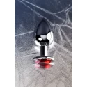 Silver anal plug TOYFA Metal with red round-shaped gem, length8 cm, diameter 2,4-4 cm, weight 140 gr